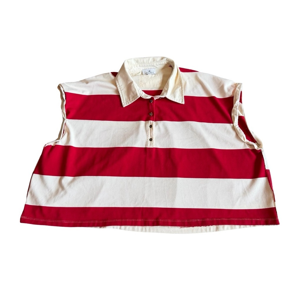 Urban Daizy Red White Stripe Cropped Top Shirt Sleeveless Oversized Size Large